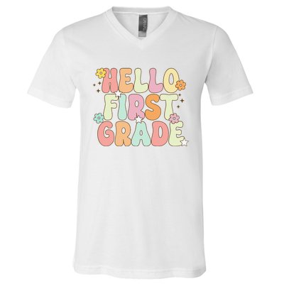 Hello First Grade Team 1st Grade Back To School Teacher V-Neck T-Shirt