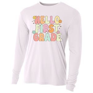 Hello First Grade Team 1st Grade Back To School Teacher Cooling Performance Long Sleeve Crew