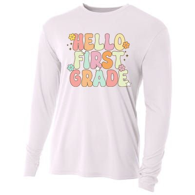 Hello First Grade Team 1st Grade Back To School Teacher Cooling Performance Long Sleeve Crew