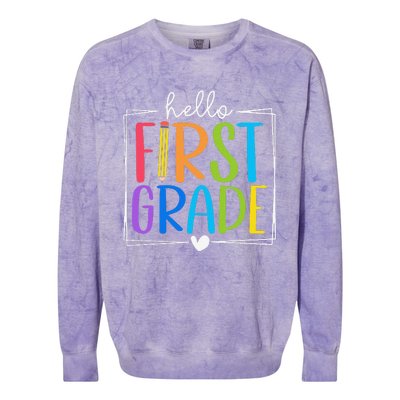 Hello First Grade Team 1st Grade Back To School Teacher Colorblast Crewneck Sweatshirt