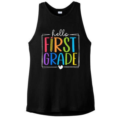 Hello First Grade Team 1st Grade Back To School Teacher Ladies PosiCharge Tri-Blend Wicking Tank