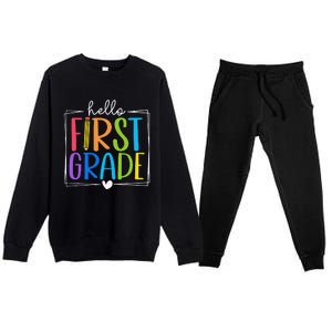 Hello First Grade Team 1st Grade Back To School Teacher Premium Crewneck Sweatsuit Set