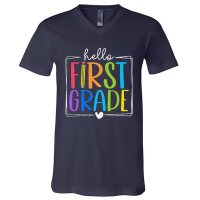 Hello First Grade Team 1st Grade Back To School Teacher V-Neck T-Shirt