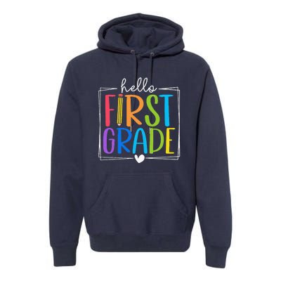 Hello First Grade Team 1st Grade Back To School Teacher Premium Hoodie