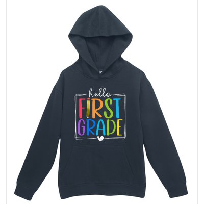 Hello First Grade Team 1st Grade Back To School Teacher Urban Pullover Hoodie