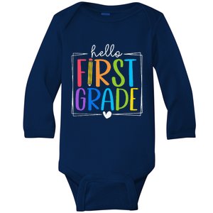 Hello First Grade Team 1st Grade Back To School Teacher Baby Long Sleeve Bodysuit