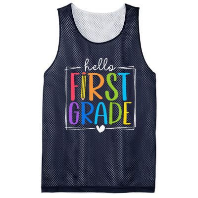 Hello First Grade Team 1st Grade Back To School Teacher Mesh Reversible Basketball Jersey Tank