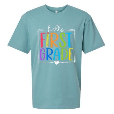 Hello First Grade Team 1st Grade Back To School Teacher Sueded Cloud Jersey T-Shirt