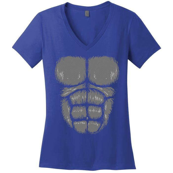 Halloween Funny Gorilla Monkey Belly Chest Costume Women's V-Neck T-Shirt