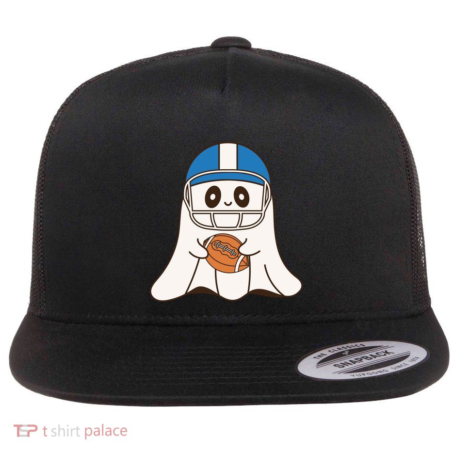 Halloween Football Ghost Mascot And Sports Lovers Funny Gift Flat Bill Trucker Hat