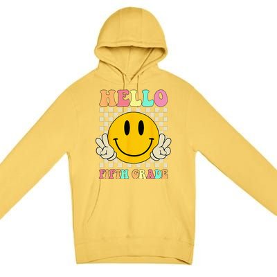 Hello Fifth Grade Hippie Smile Face 5th Grade Back To School Premium Pullover Hoodie