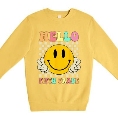 Hello Fifth Grade Hippie Smile Face 5th Grade Back To School Premium Crewneck Sweatshirt