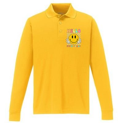 Hello Fifth Grade Hippie Smile Face 5th Grade Back To School Performance Long Sleeve Polo