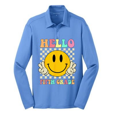 Hello Fifth Grade Hippie Smile Face 5th Grade Back To School Silk Touch Performance Long Sleeve Polo