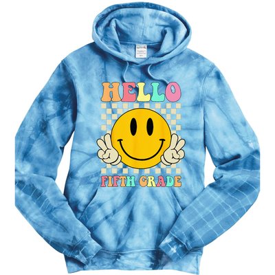 Hello Fifth Grade Hippie Smile Face 5th Grade Back To School Tie Dye Hoodie