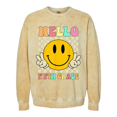 Hello Fifth Grade Hippie Smile Face 5th Grade Back To School Colorblast Crewneck Sweatshirt