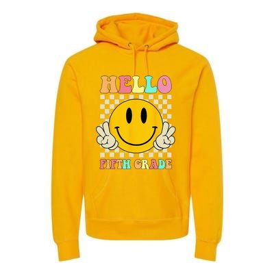 Hello Fifth Grade Hippie Smile Face 5th Grade Back To School Premium Hoodie