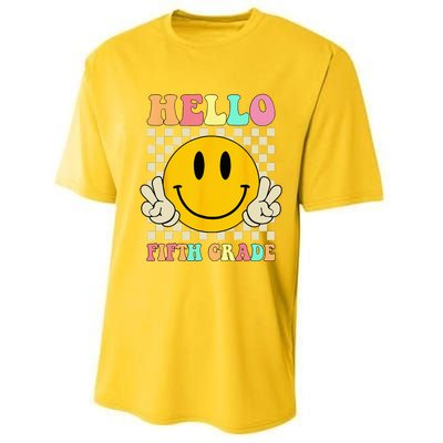 Hello Fifth Grade Hippie Smile Face 5th Grade Back To School Performance Sprint T-Shirt