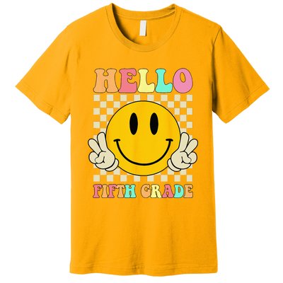 Hello Fifth Grade Hippie Smile Face 5th Grade Back To School Premium T-Shirt