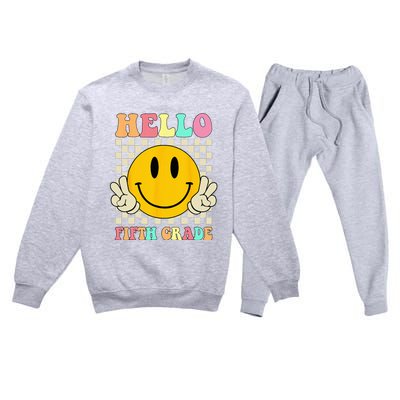 Hello Fifth Grade Hippie Smile Face 5th Grade Back To School Premium Crewneck Sweatsuit Set