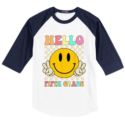 Hello Fifth Grade Hippie Smile Face 5th Grade Back To School Baseball Sleeve Shirt