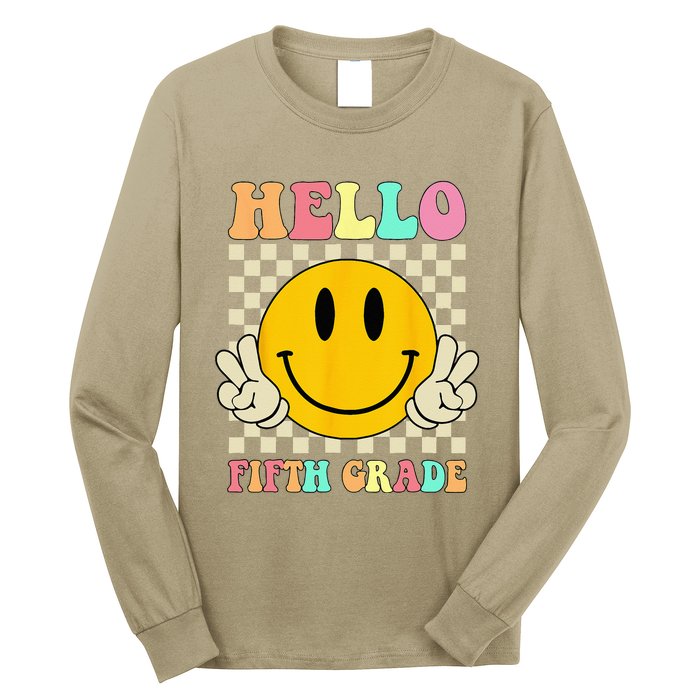 Hello Fifth Grade Hippie Smile Face 5th Grade Back To School Long Sleeve Shirt