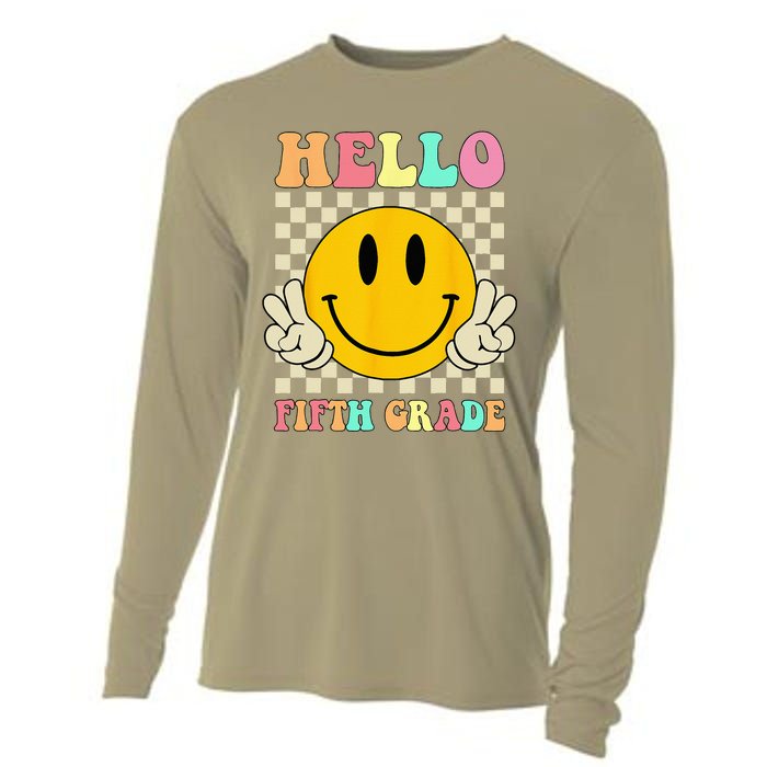 Hello Fifth Grade Hippie Smile Face 5th Grade Back To School Cooling Performance Long Sleeve Crew