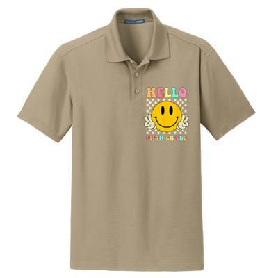 Hello Fifth Grade Hippie Smile Face 5th Grade Back To School Dry Zone Grid Polo