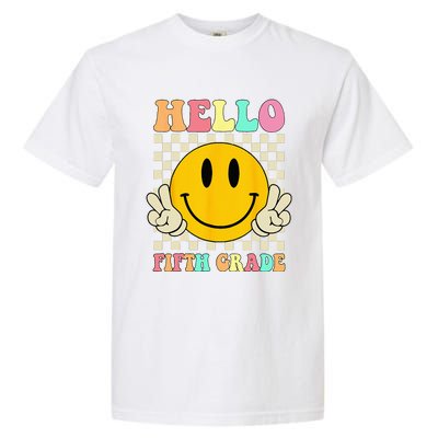 Hello Fifth Grade Hippie Smile Face 5th Grade Back To School Garment-Dyed Heavyweight T-Shirt