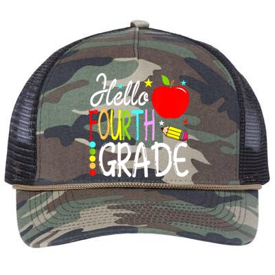 Hello Fourth Grade Team 4th Grade Back To School Teacher Retro Rope Trucker Hat Cap