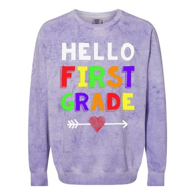 Hello First Grade Team 1st Grade Back To School Teacher Colorblast Crewneck Sweatshirt