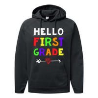 Hello First Grade Team 1st Grade Back To School Teacher Performance Fleece Hoodie