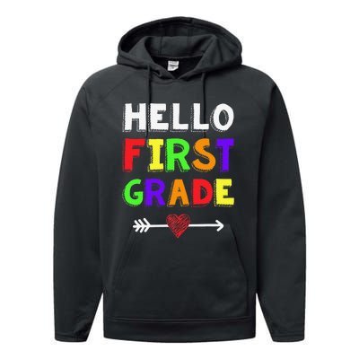 Hello First Grade Team 1st Grade Back To School Teacher Performance Fleece Hoodie