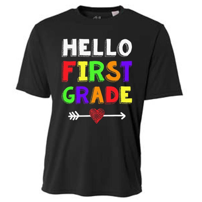 Hello First Grade Team 1st Grade Back To School Teacher Cooling Performance Crew T-Shirt