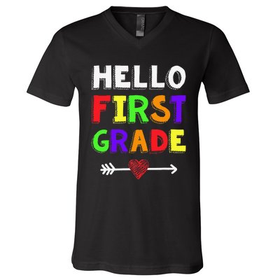 Hello First Grade Team 1st Grade Back To School Teacher V-Neck T-Shirt