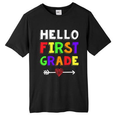 Hello First Grade Team 1st Grade Back To School Teacher Tall Fusion ChromaSoft Performance T-Shirt