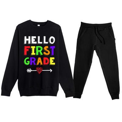 Hello First Grade Team 1st Grade Back To School Teacher Premium Crewneck Sweatsuit Set