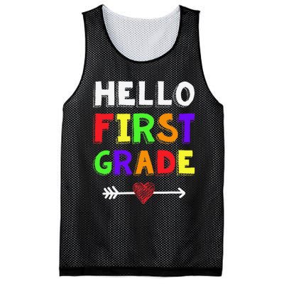 Hello First Grade Team 1st Grade Back To School Teacher Mesh Reversible Basketball Jersey Tank