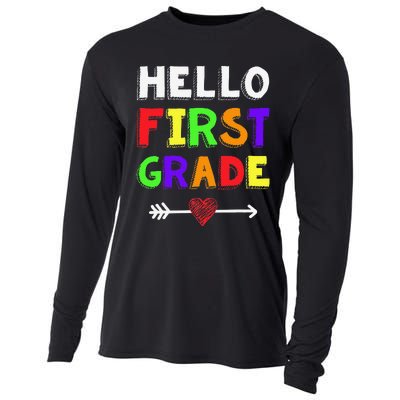 Hello First Grade Team 1st Grade Back To School Teacher Cooling Performance Long Sleeve Crew