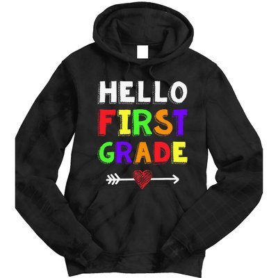 Hello First Grade Team 1st Grade Back To School Teacher Tie Dye Hoodie