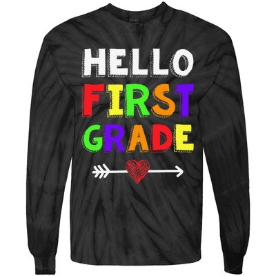 Hello First Grade Team 1st Grade Back To School Teacher Tie-Dye Long Sleeve Shirt