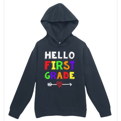 Hello First Grade Team 1st Grade Back To School Teacher Urban Pullover Hoodie