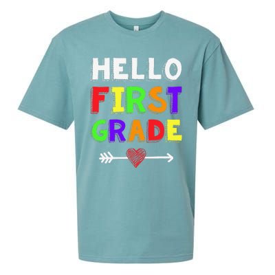 Hello First Grade Team 1st Grade Back To School Teacher Sueded Cloud Jersey T-Shirt