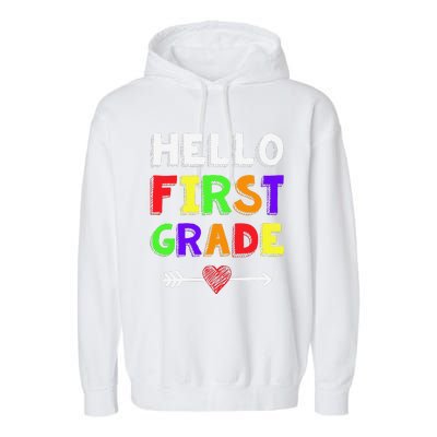 Hello First Grade Team 1st Grade Back To School Teacher Garment-Dyed Fleece Hoodie