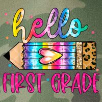 Hello First Grade Leopard Tie Dye Pencil Legacy Tie Dye Trucker Hat