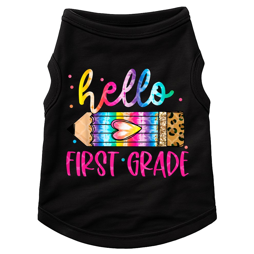 Hello First Grade Leopard Tie Dye Pencil Doggie Tank