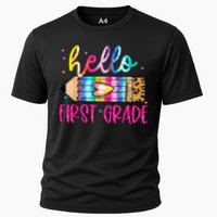 Hello First Grade Leopard Tie Dye Pencil Cooling Performance Crew T-Shirt