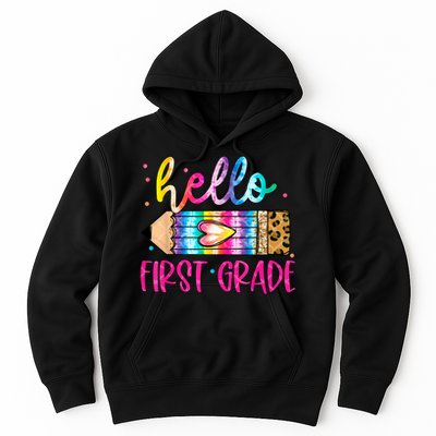 Hello First Grade Leopard Tie Dye Pencil Hoodie