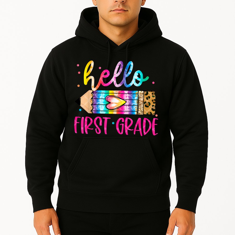 Hello First Grade Leopard Tie Dye Pencil Hoodie