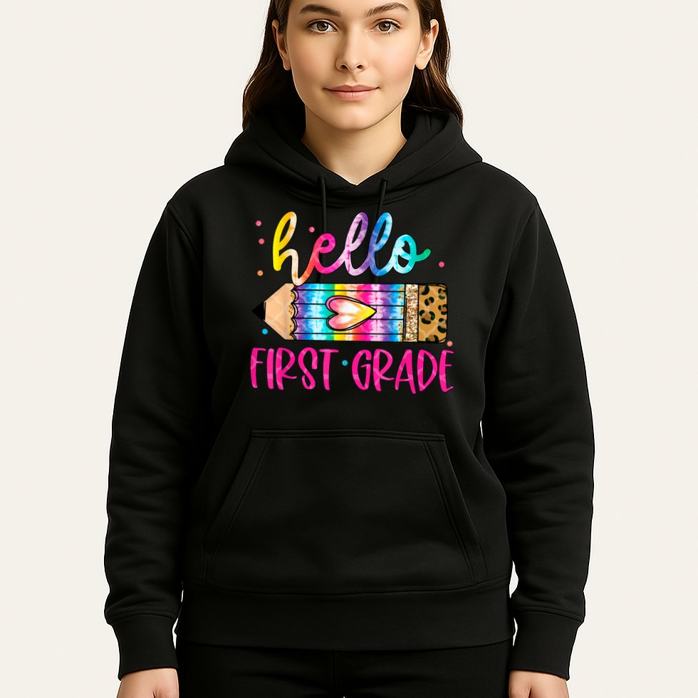 Hello First Grade Leopard Tie Dye Pencil Hoodie